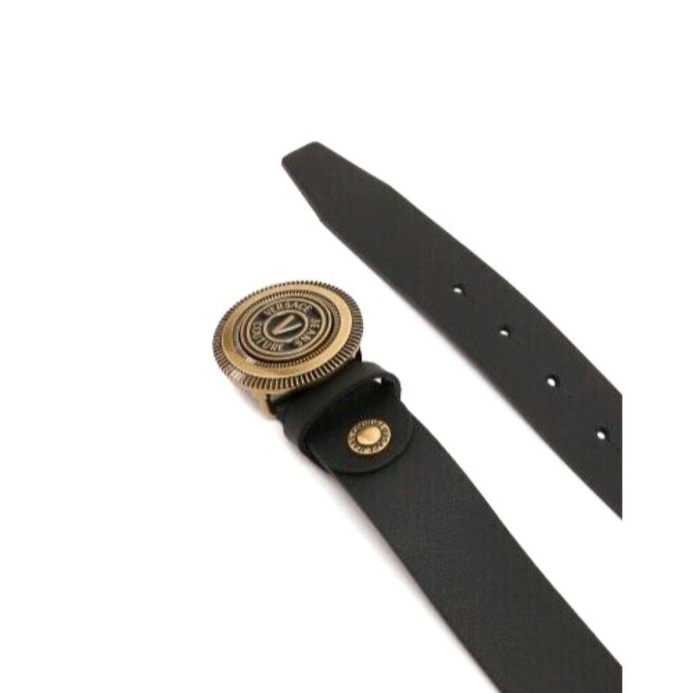 New Versace Jeans Couture Black V-Emblem Calfskin Black Belt Size US-42 105-CM - Picture 3 of 8